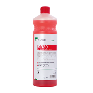 WC Grundreiniger SR20 1Liter Flasche WC Grundreiniger, dickflüssig, Kalklöser & Urinsteinentferner, starke Reinigungskraft auf Phosphorsäurebasis. Durch die dickflüssige Beschaffenheit haftet er gut an glatten und senkrechten Oberflächen und erzielt dadurch eine hohe Reinigungseffektivität.